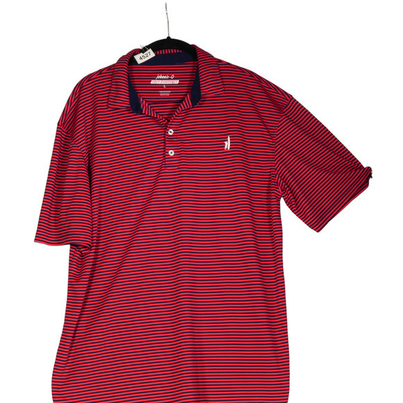 Johnnie O Polo Shirt Mens Large Red Blue Stripe White Embroidered Surfboard - Picture 1 of 7